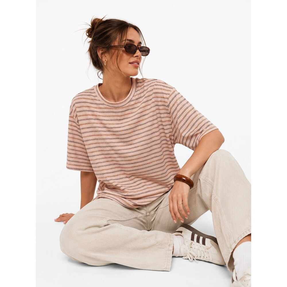 REI Co-op Along The Way Women S Pink Striped Crop T Shirt UPF 30 Quick Dry